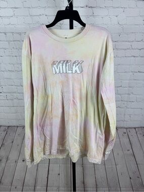 “MILK" Pastel Tie Dye Long Sleeve Graphic T-Shirt - Size XL